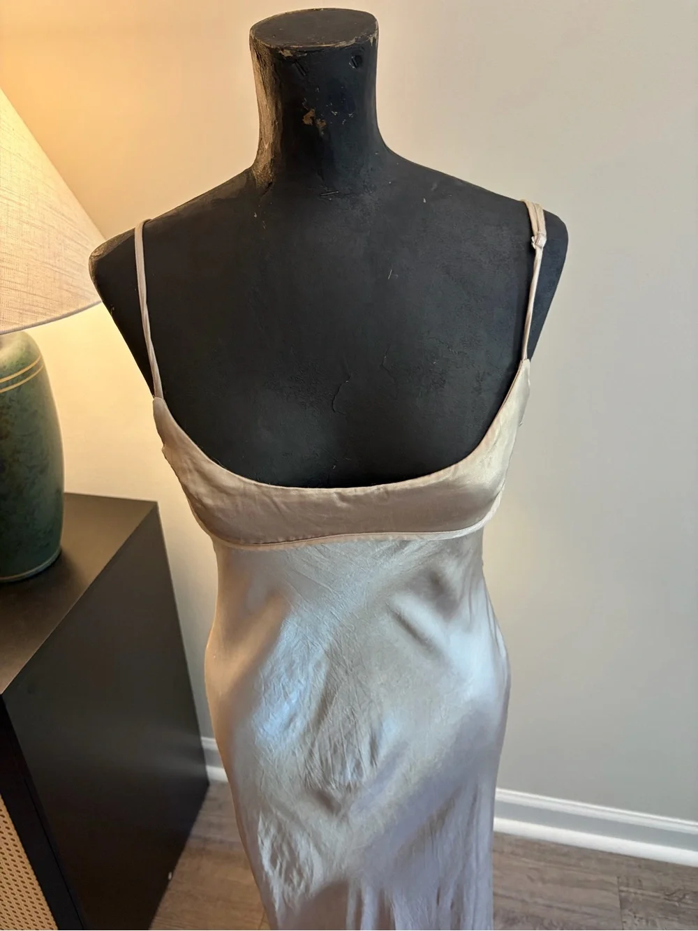 Zara Formal Silky Balconette Style Champagne Slip Dress Size Medium Bridesmaid - Picture 2 of 15